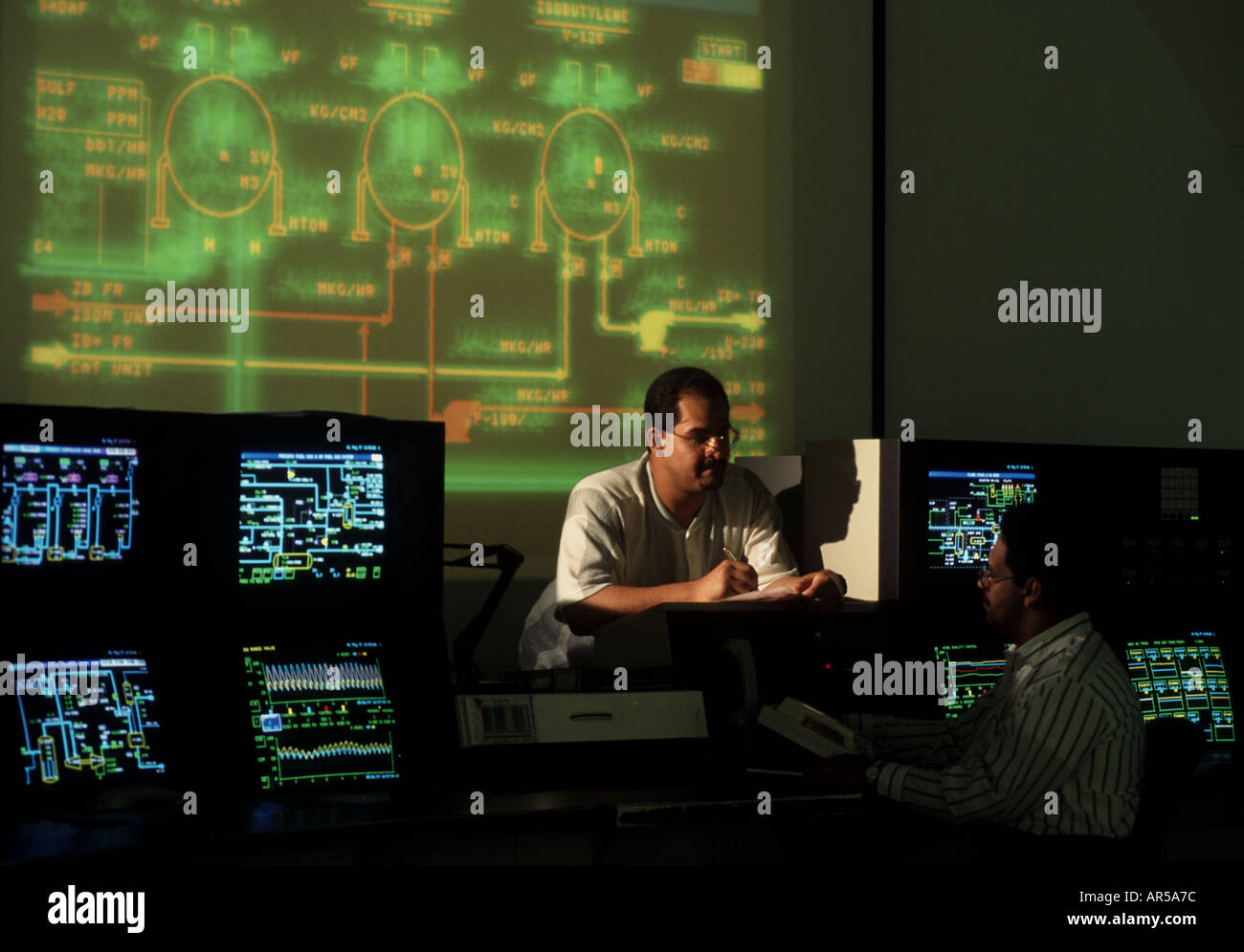 Technicians at Methane gas processing plant in Jubail Saudi Arabia Stock Photo Alamy