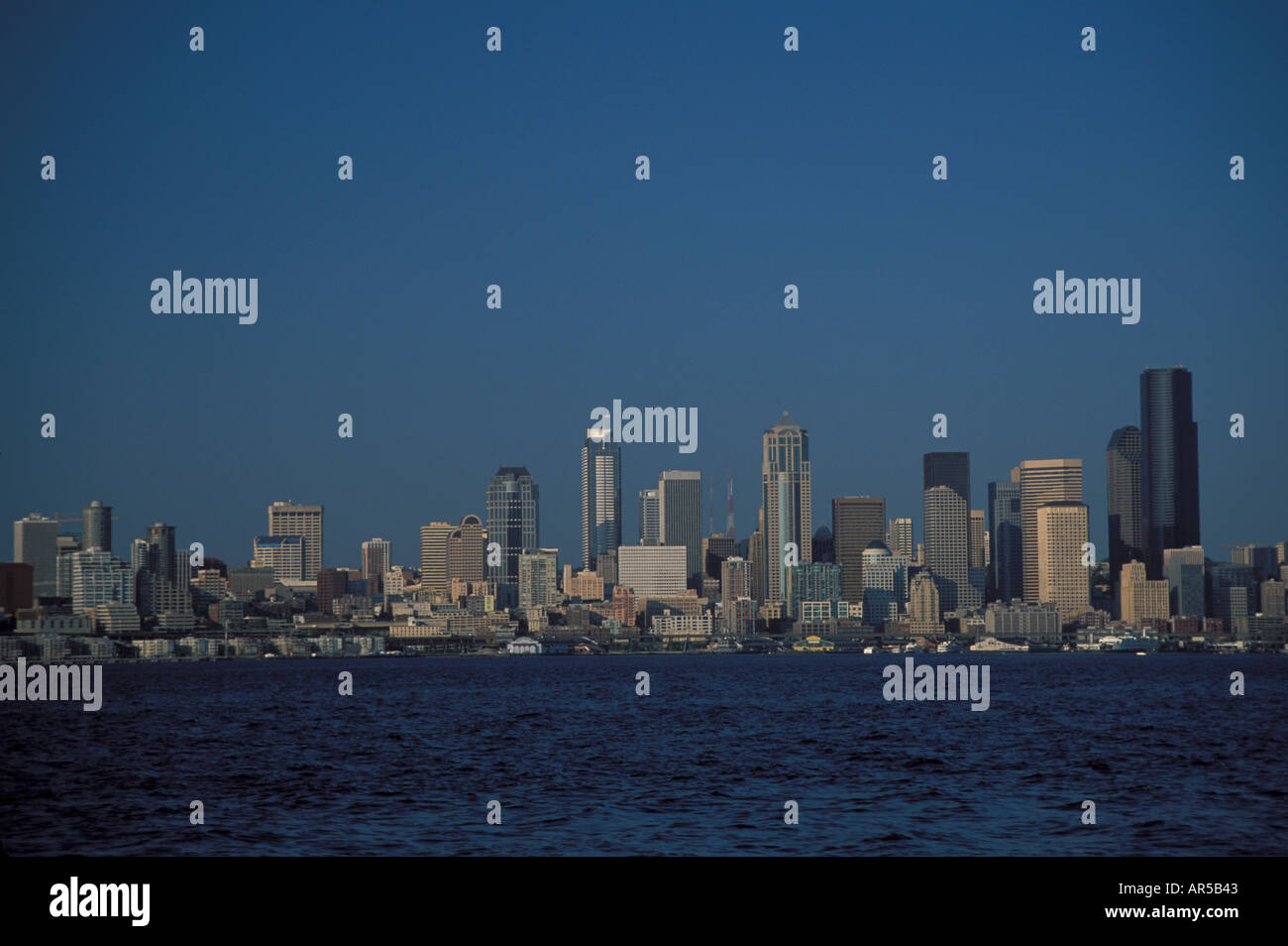 Skyline of downtown Seattle skyscrapers across Puget Sound Washinton ...