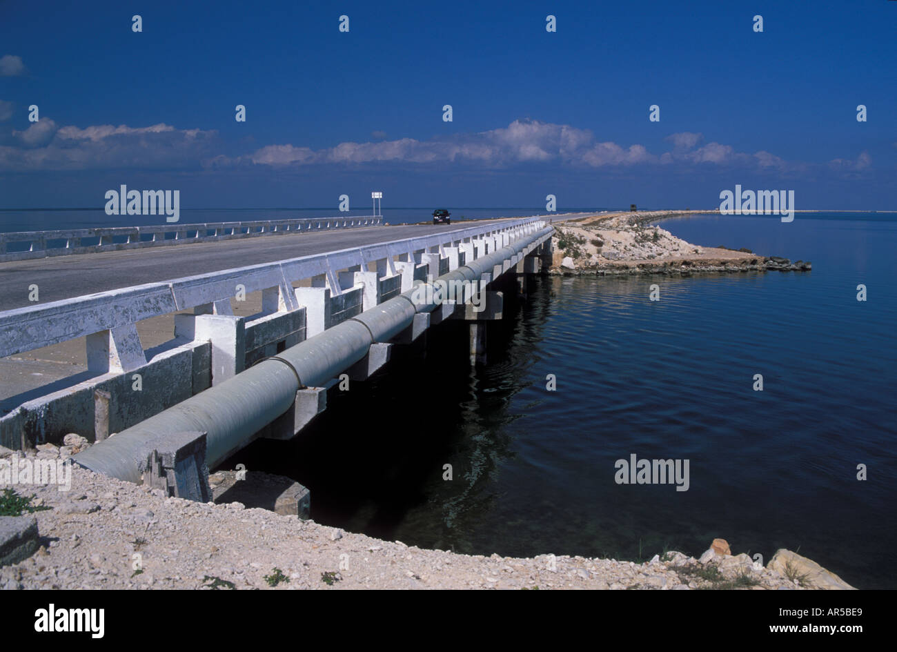 Bridge in dam road to resort islands Cayo Santa Maria Cuba Stock Photo