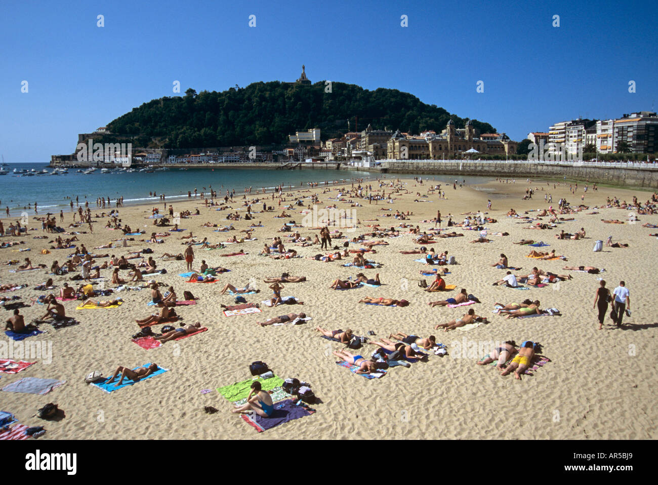 Spain. Basque Country. San Sebastian. The glorious spacious La Concha beach on a sunny day. Stock Photo