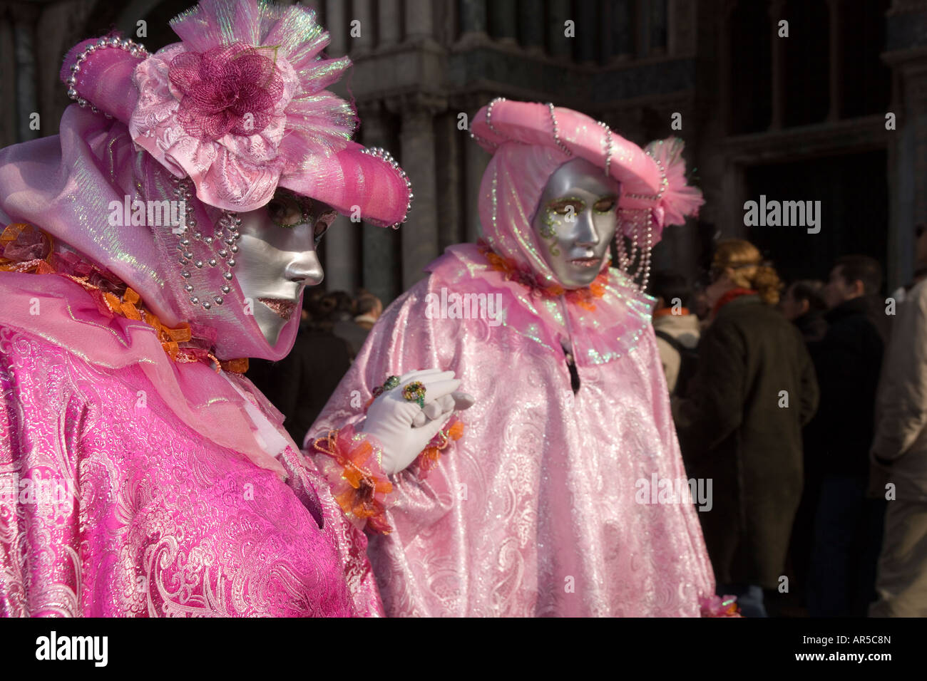 Revellers in mask and costume at the Venice carnival in St Mark's ...