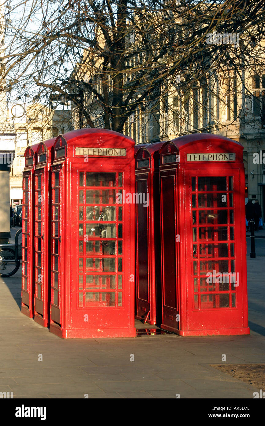 red BT telephone boxes in the chelteham promanade Stock Photo