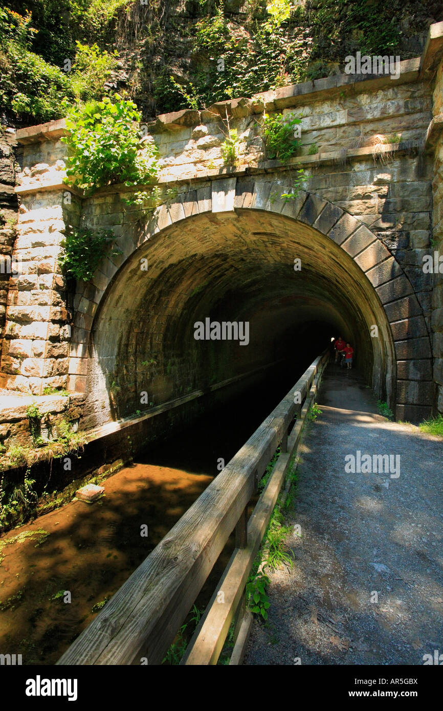 Father and children in Paw Paw Tunnel, C&O Canal National Historic Park