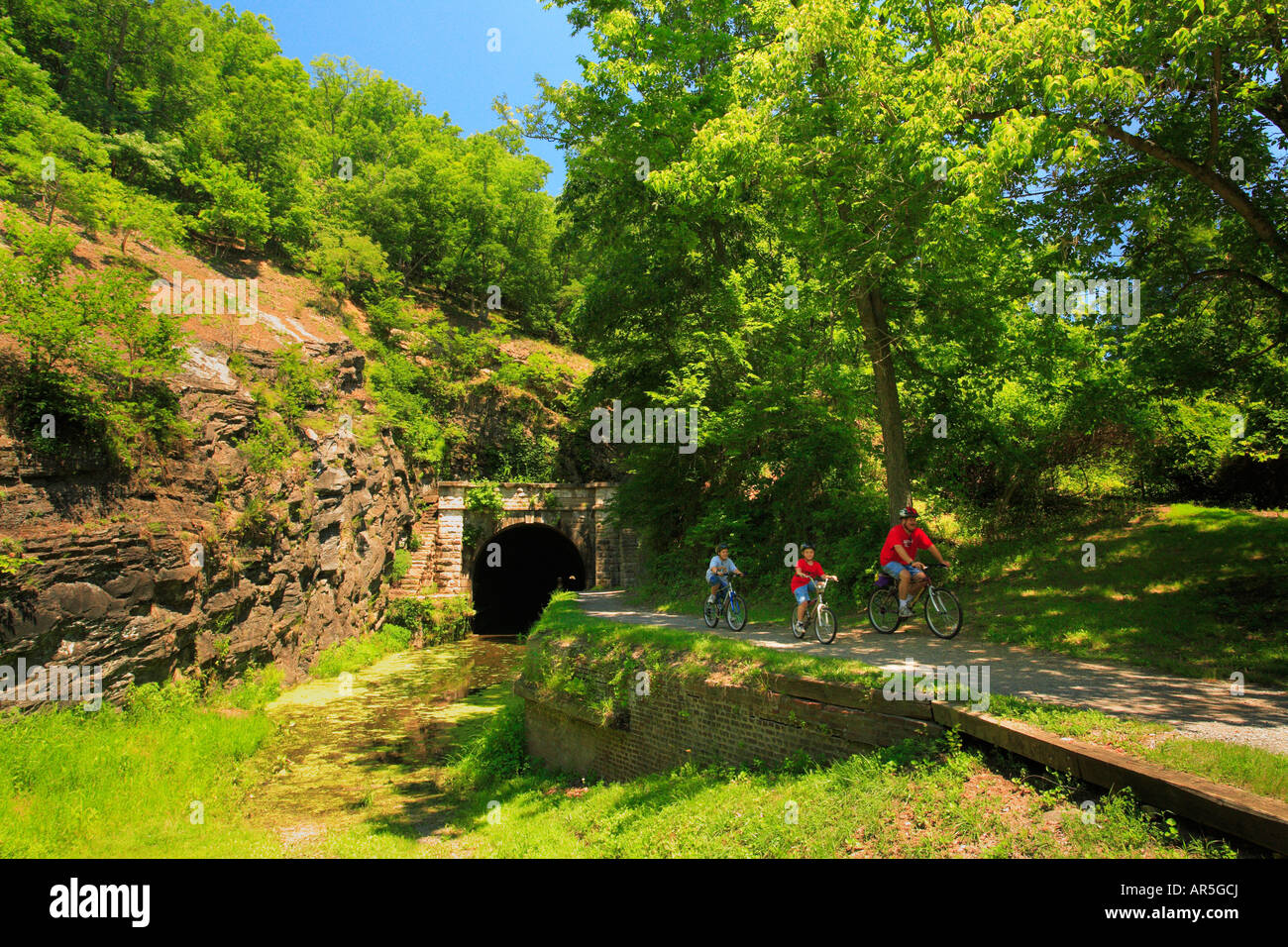 Father and children at Paw Paw Tunnel, C&O Canal National Historic Park