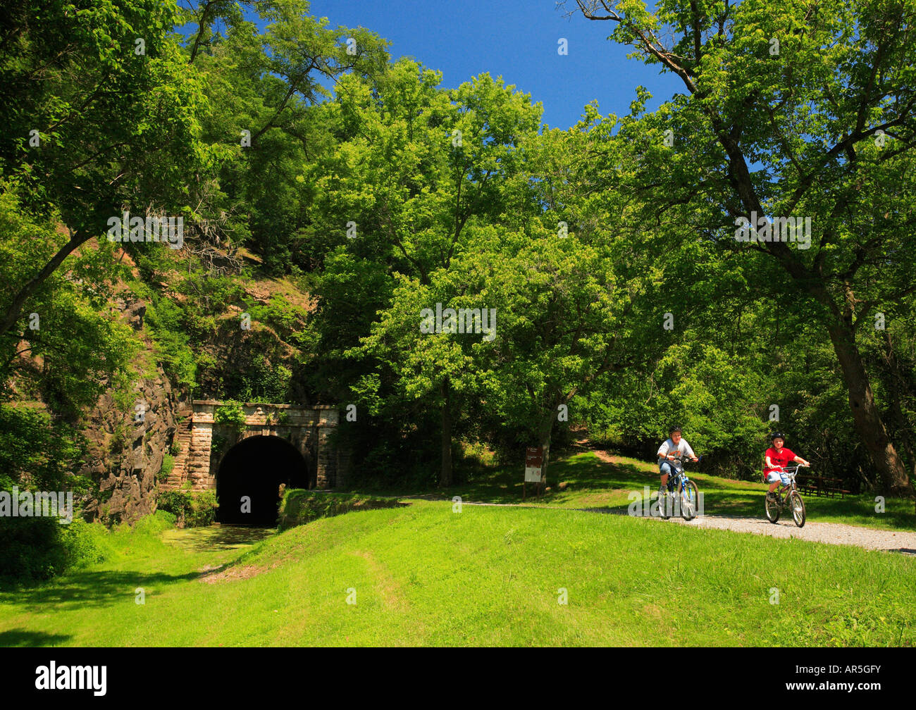 Father and children at Paw Paw Tunnel, C&O Canal National Historic Park