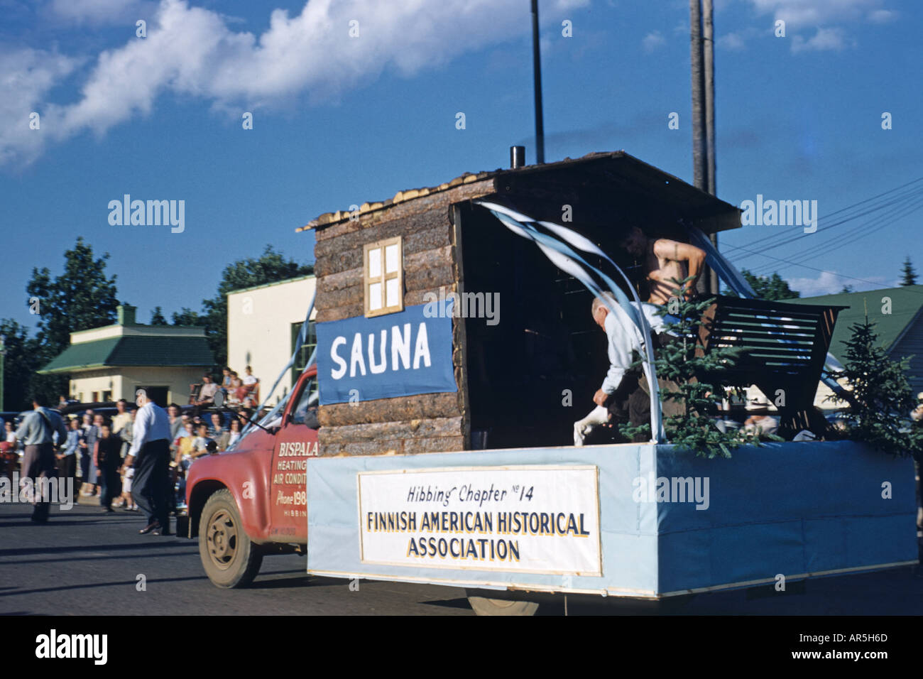 Vintage photo of parade in Hibbing Minnesota in the mid 1950's Stock