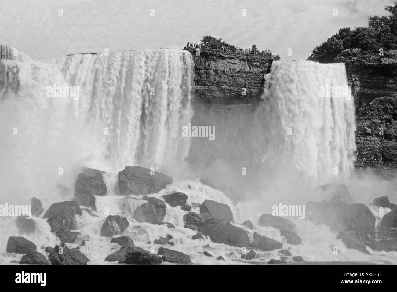 Black and White Image of Niagara Falls American Falls Bridal Veil taken in 1953 Stock Photo