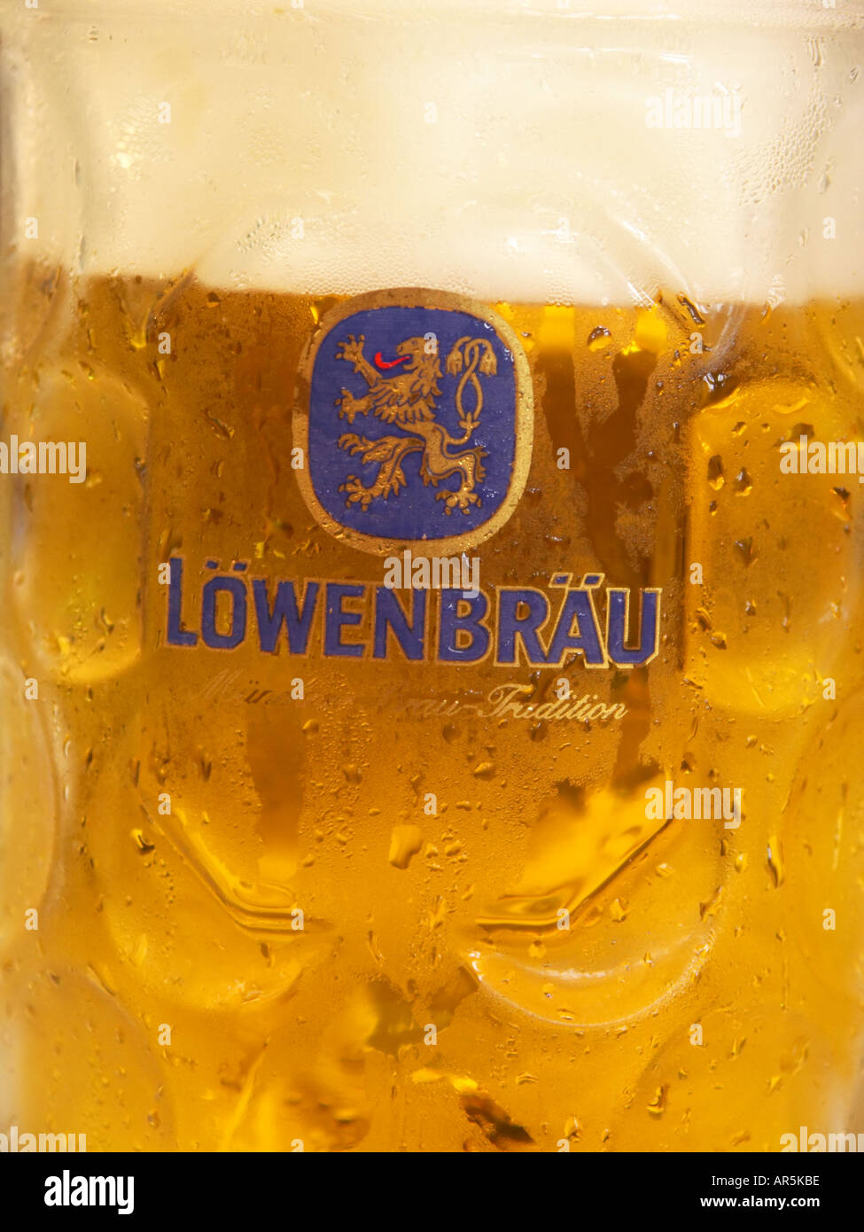 Lowenbrau beer at the Oktoberfest, Munich (Munchen / Muenchen), Bavaria (Bayern), Germany Stock Photo