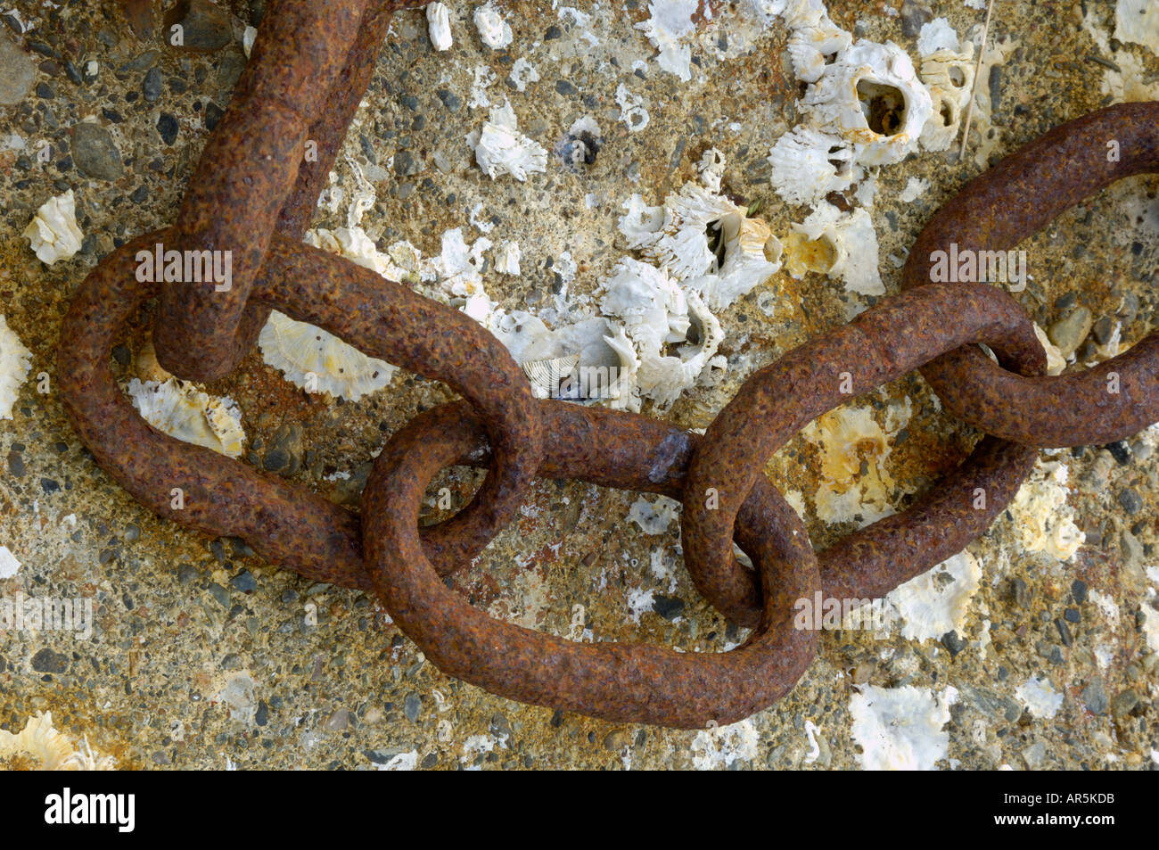 Detail of rusty chain, Gjesvaer, near Nordkapp and Honningsvag, Mageroya Mahkaravju island, Norway Stock Photo