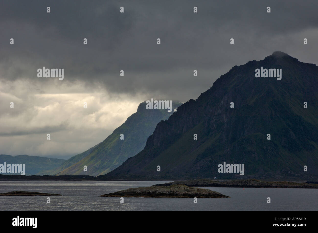 Vestvagoy, seen from Vagan, near Storoya, Lofoten Islands, Norway Stock Photo