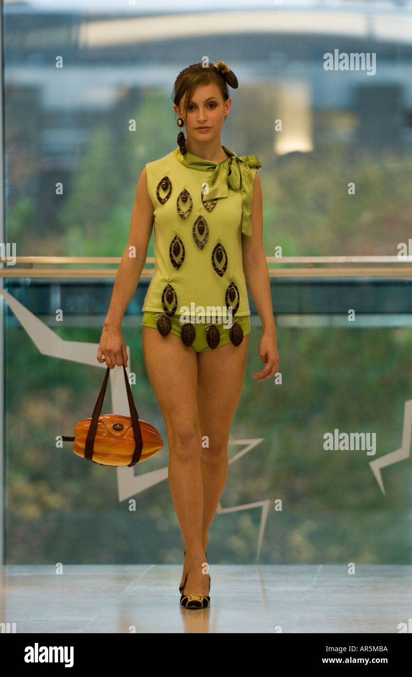 Woman modelling an outfit decorated with chocolate Stock Photo