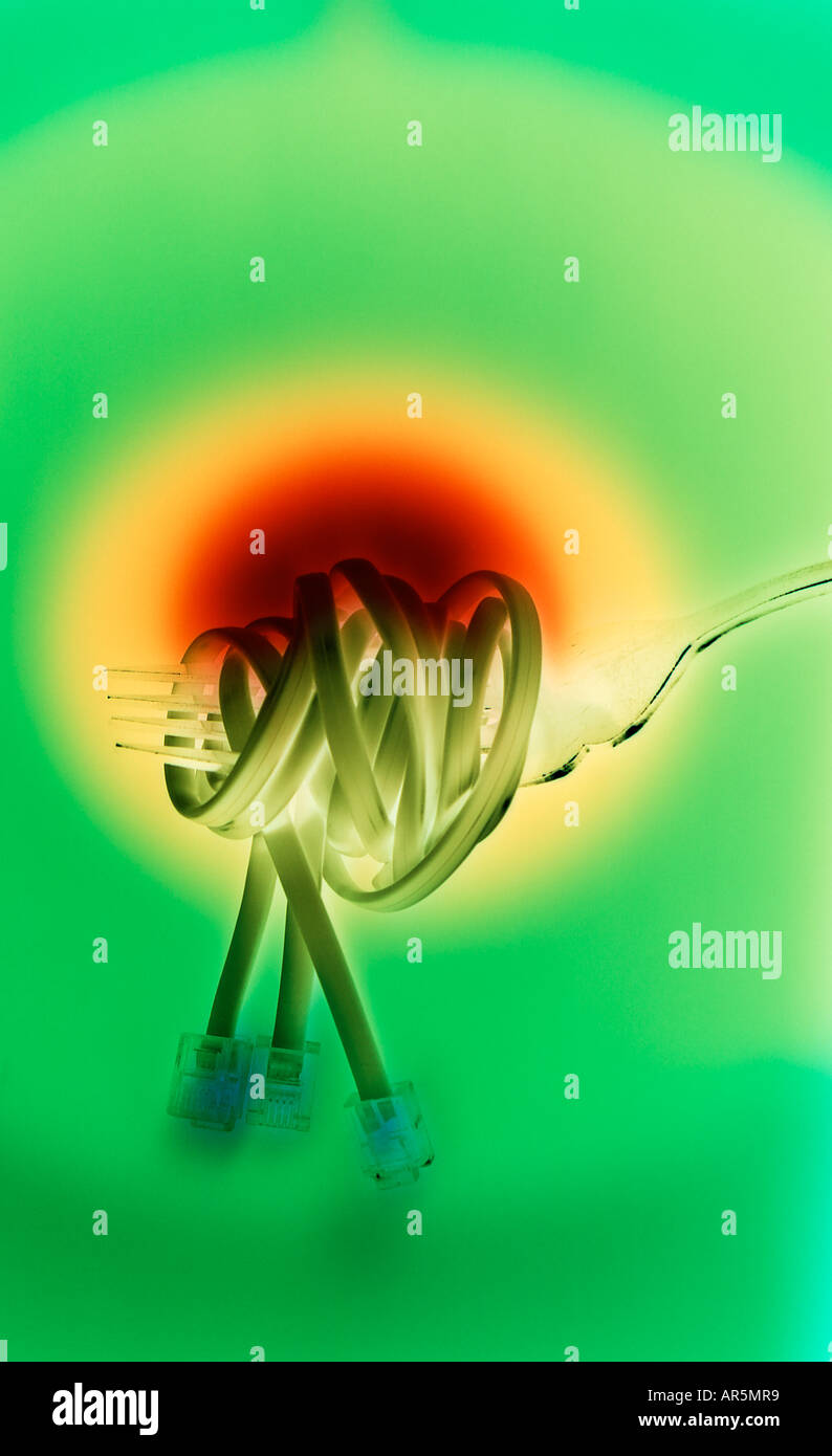 Telephone line wrapped on fork Stock Photo Alamy