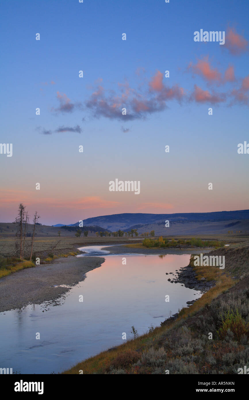 Dawn, Lamar River, Lamar Valley, Yellowstone National Park, Wyoming, USA Stock Photo