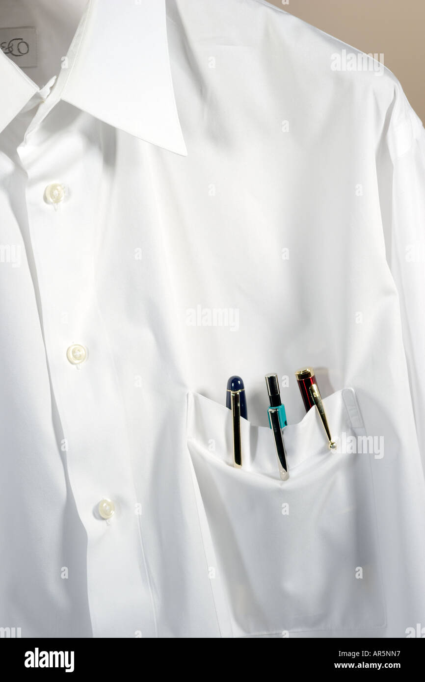 White shirt with three pens in pocket Stock Photo Alamy