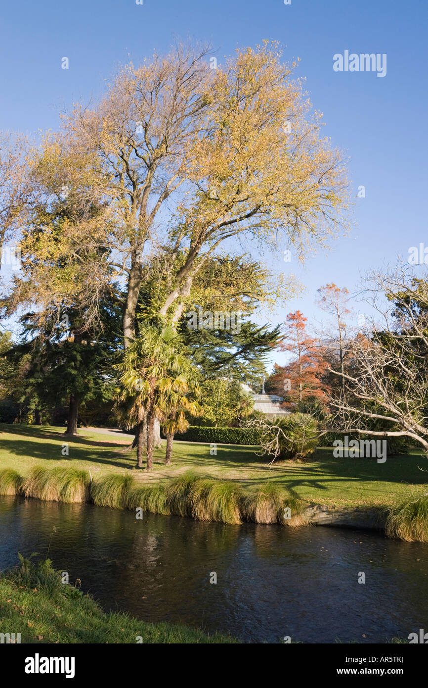 Christchurch South Island New Zealand View across River Avon in Hagley Park in autumn Stock Photo