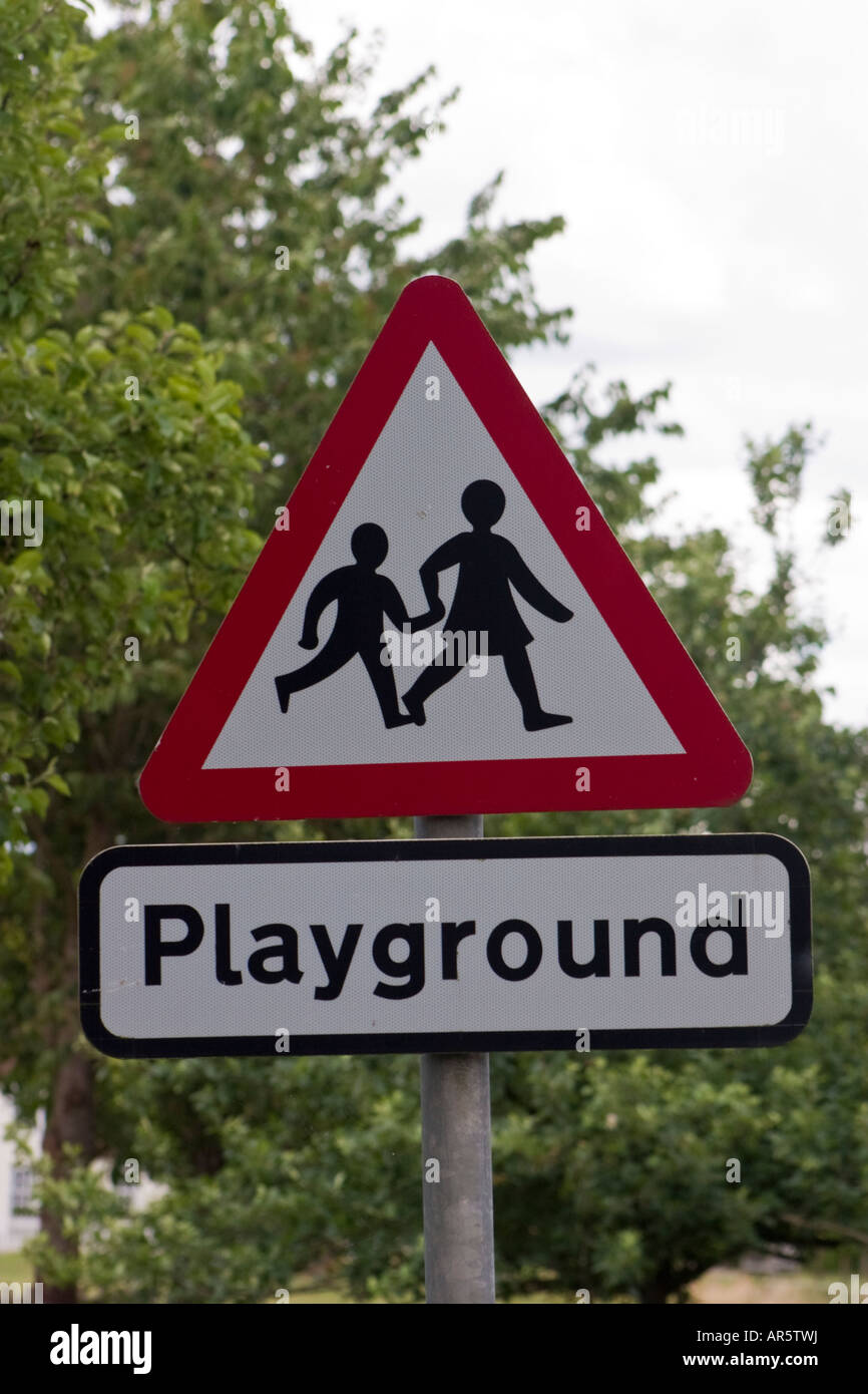 Beware children s playground road sign Stock Photo