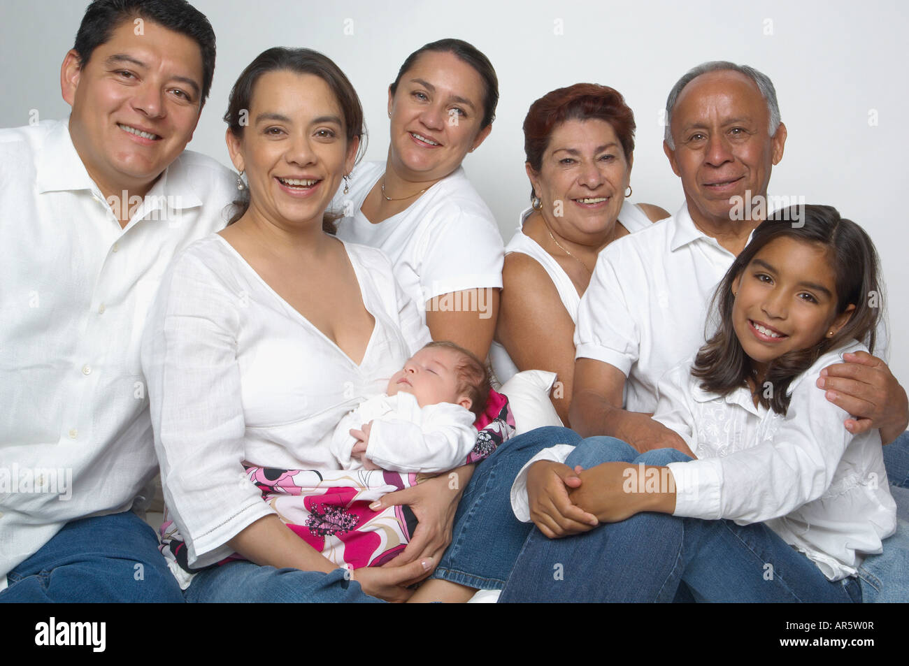 Portrait of multi-generational Hispanic family Stock Photo