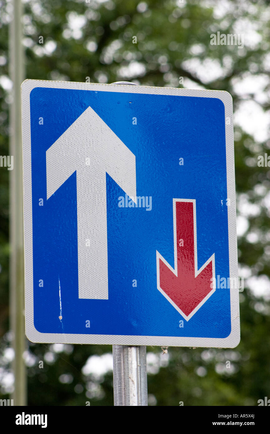 Priority over oncoming vehicles road sign Stock Photo
