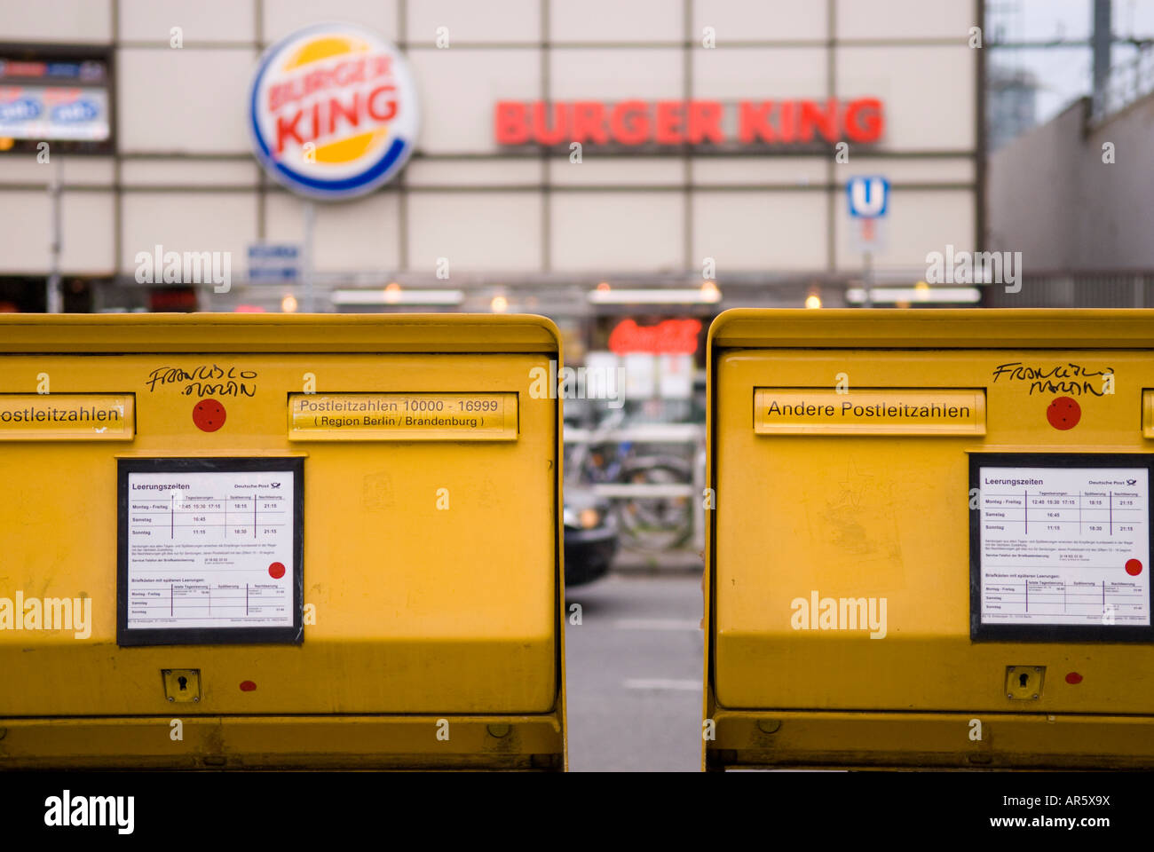Two yellow mailboxes near Bahnhof Zoo Railway Station, Berlin Germany Stock Photo Alamy