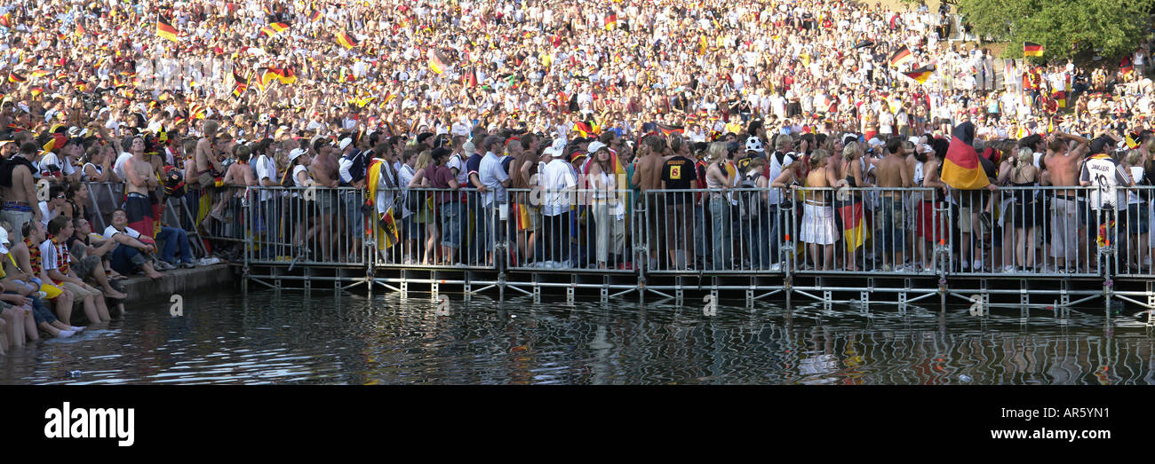 panorama Football fans watching live WM game in Olympia Park Munich Bavaria Germany Stock Photo