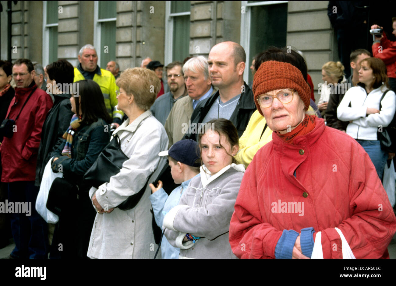 Woman looking from crowd during Queen Mothers Funeral Stock Photo