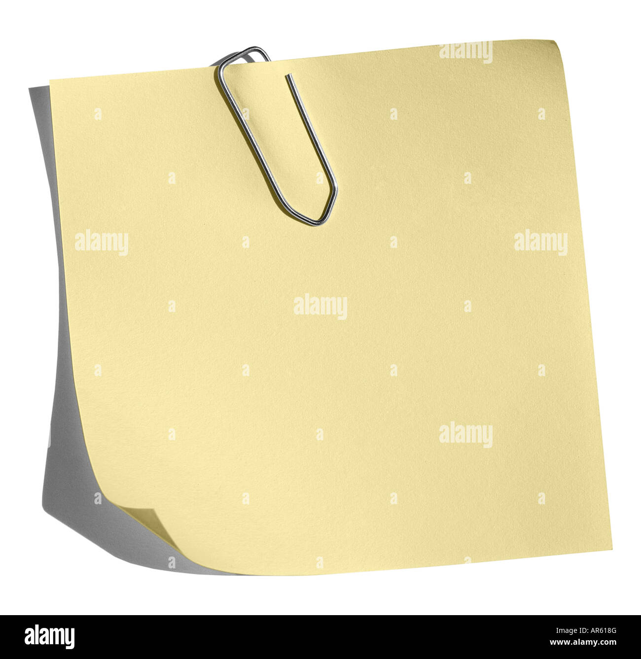 Yellow Memo with paper clip Clear Ad everything you like Stock Photo