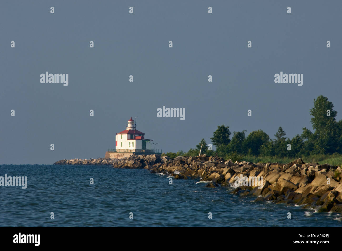 Ashtabula Lighthouse and Breakwater on Lake Erie Ashtabula Ohio Stock