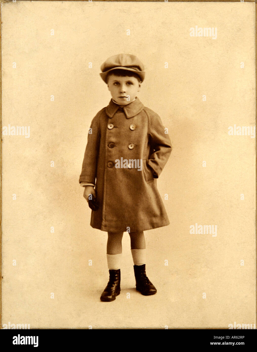 Edwardian Boy in old sepia photograph by anonymous photographer 1900s Stock Photo