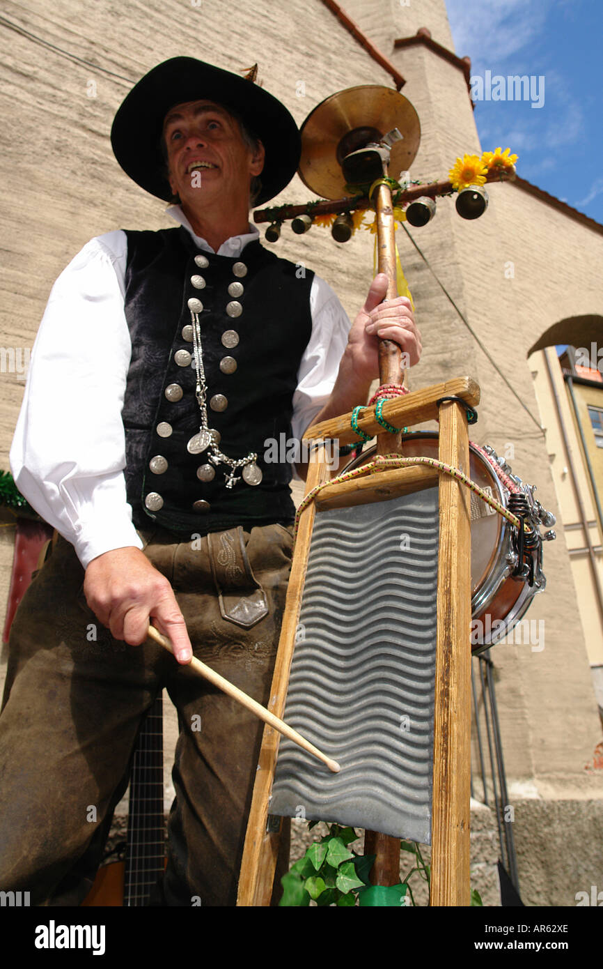 Bavarian music group in festival at Isartor square Valentin museum Munich Bavaria Germany Stock Photo