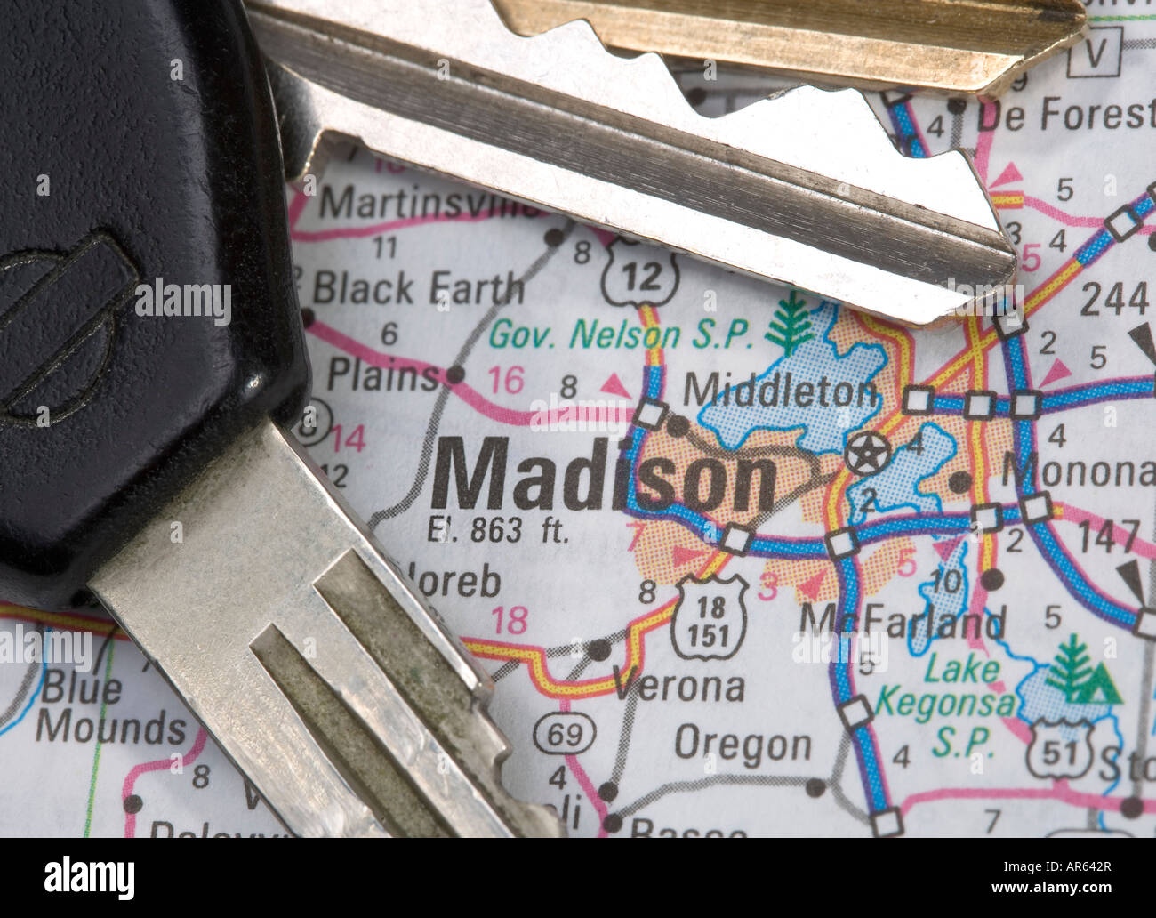 A close up of a map of Madison Wisconsin with car keys Stock Photo Alamy