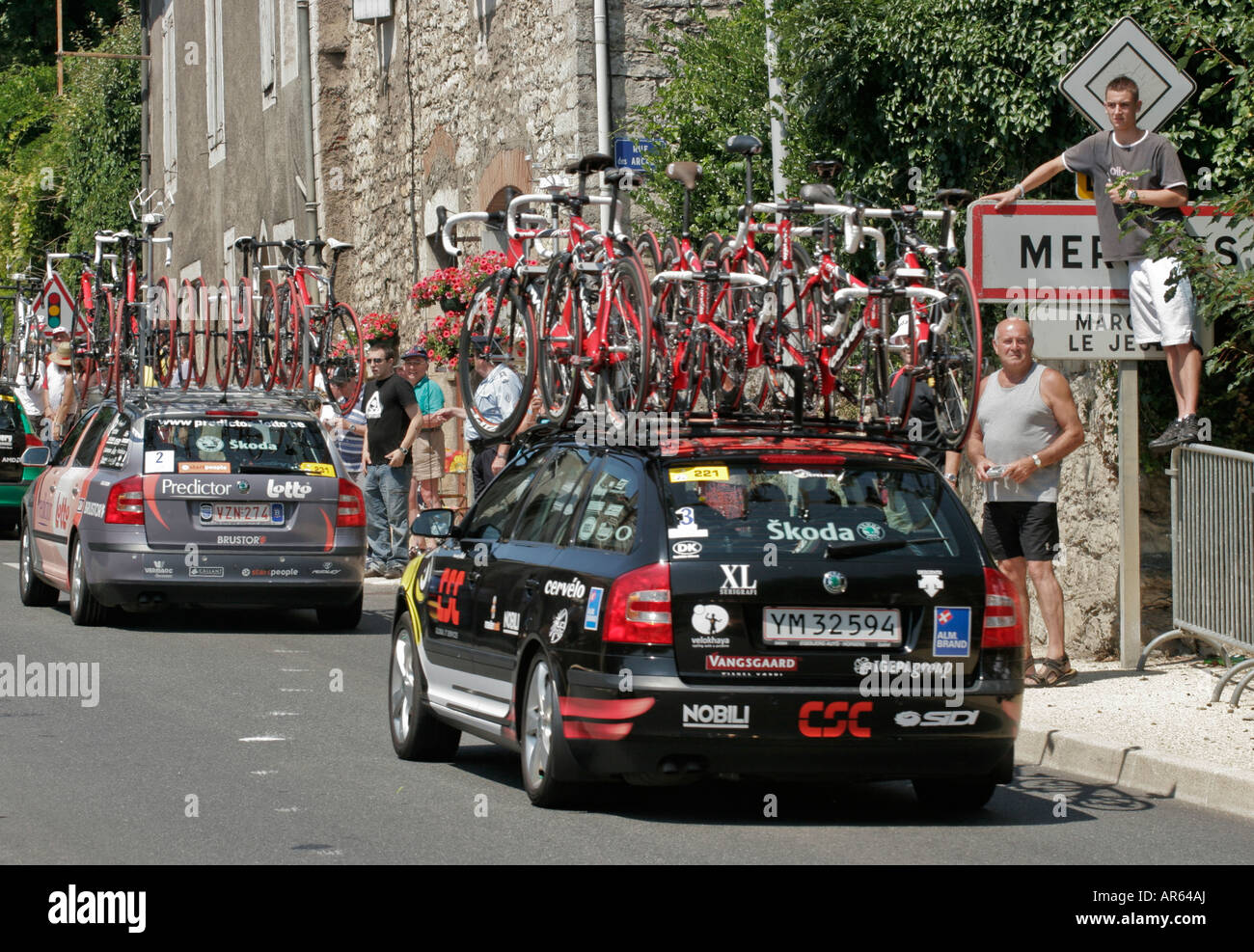 Tour de France team sponsor's vehicles Stock Photo Alamy