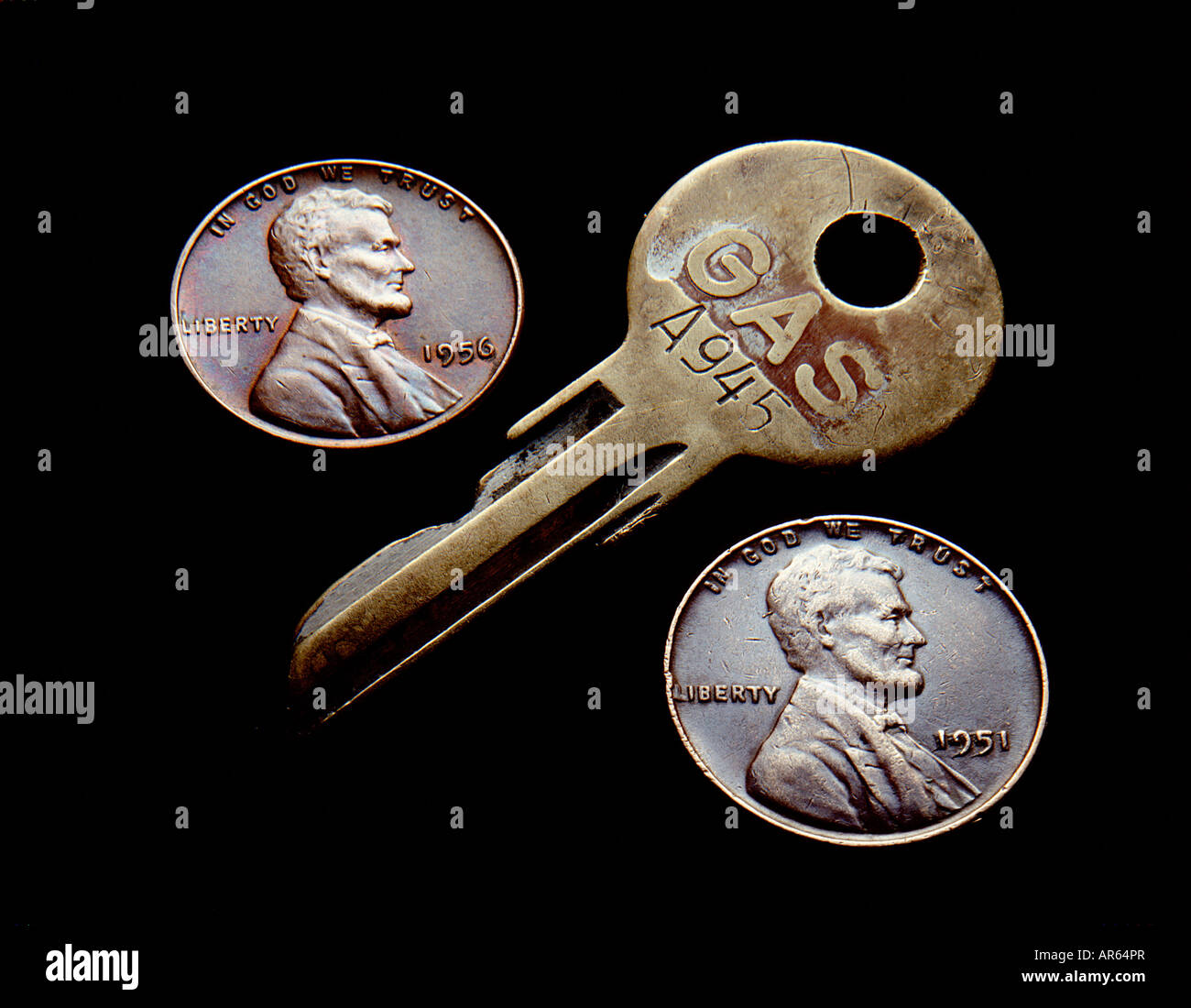 pennies gas key Stock Photo