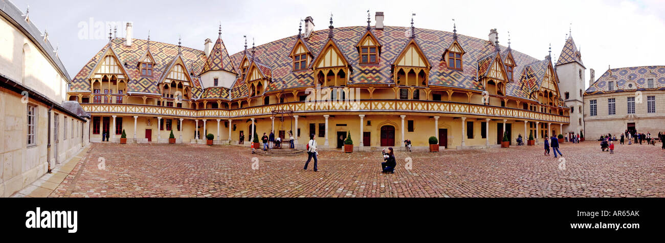 Hotel Dieu in Beaune France It was formerly a hospital Hospices de Beaune with it s famous tiled roof Stock Photo