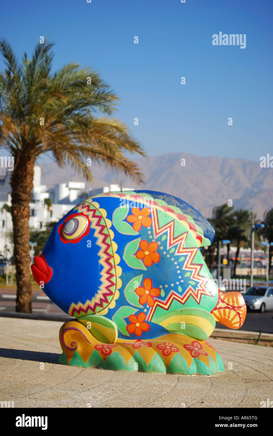Fish sculptures, Beachfront Square, Eilat, South District, Israel Stock