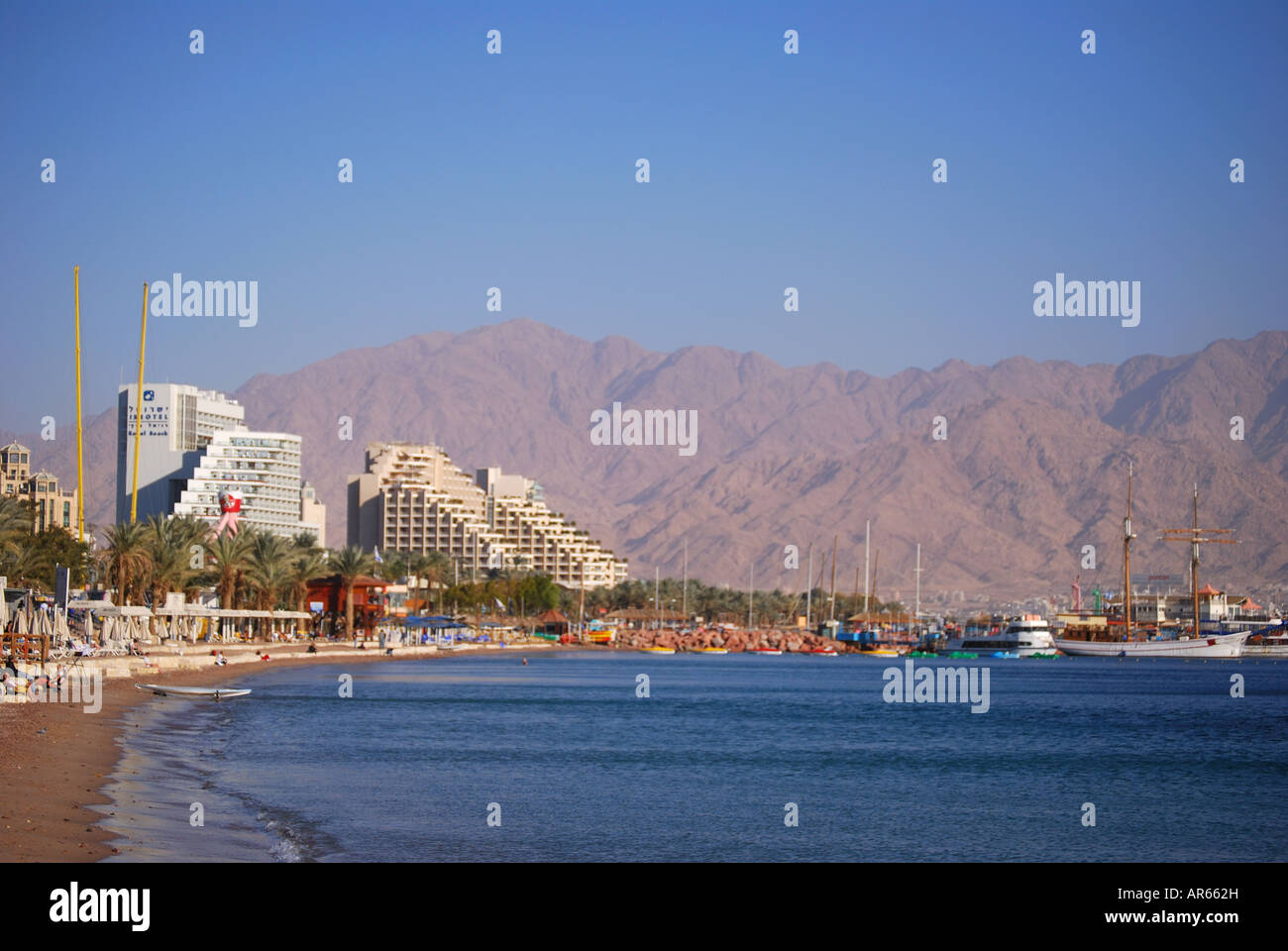 Beachfront hotels, North Beach, Eilat, South District, Israel Stock Photo