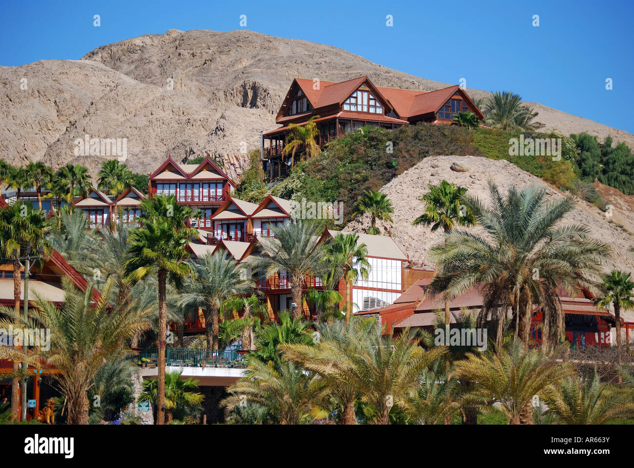 Seafront houses on cliffs, Eilat, South District, Israel Stock Photo