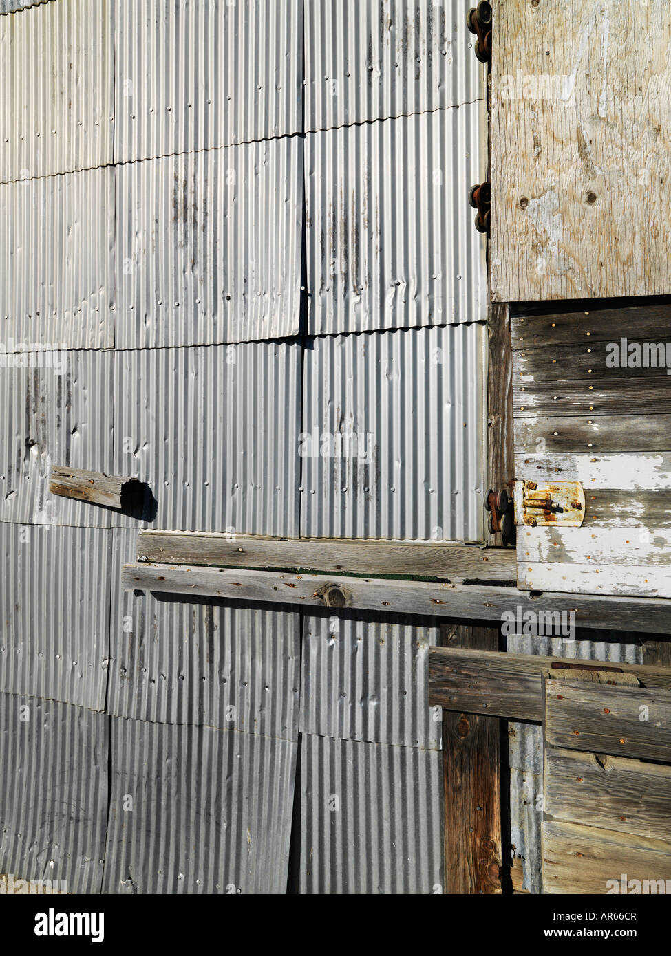 Close up shot of metal siding on building exterior Stock Photo