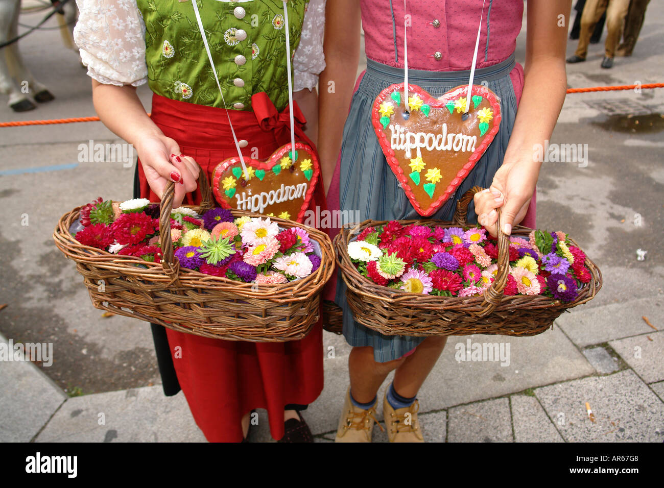 Flower girls at Oktoberfest in Munich Bavaria Germany Stock Photo Alamy
