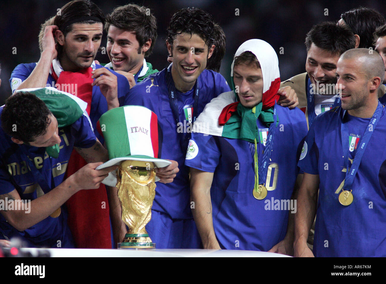 Italian national football team with the FIFA World Cup Trophy Stock Photo