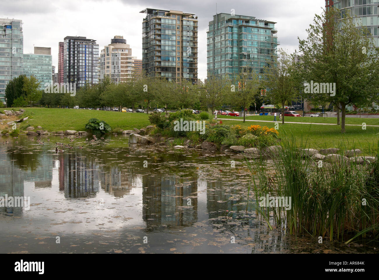 Luxury apartments near Lost lagoon and overlooking the Coal Harbour, Vancouver, Canada Stock Photo