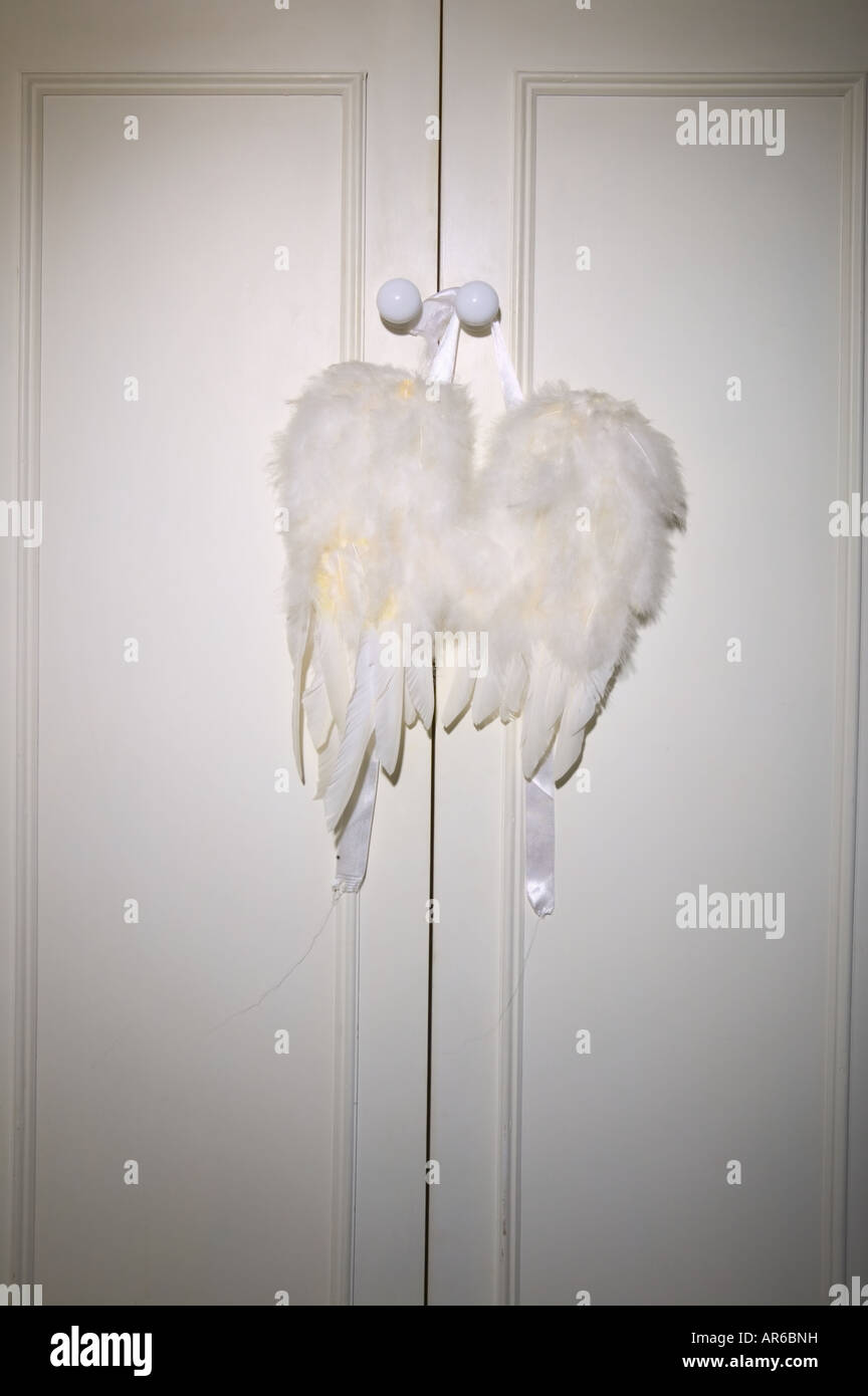 Angel wings hanging on wardrobe door Stock Photo Alamy