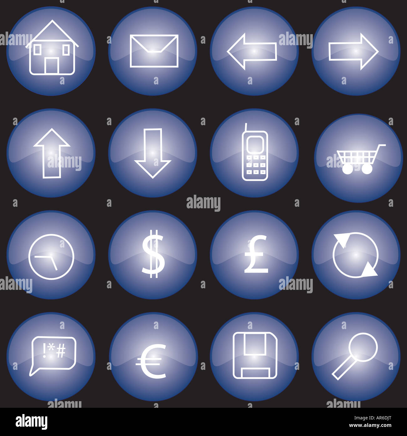 Collection of web buttons or icons with blue glazed finish Stock Photo ...