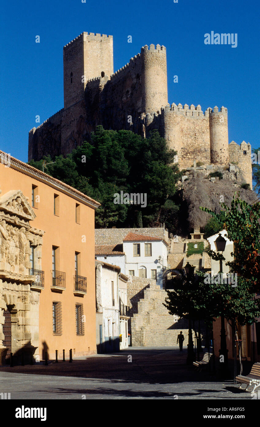 Medieval castle and Condes de Cirat Palace Casa Grande Almansa Albacete Province Castilla la Mancha Spain Stock Photo