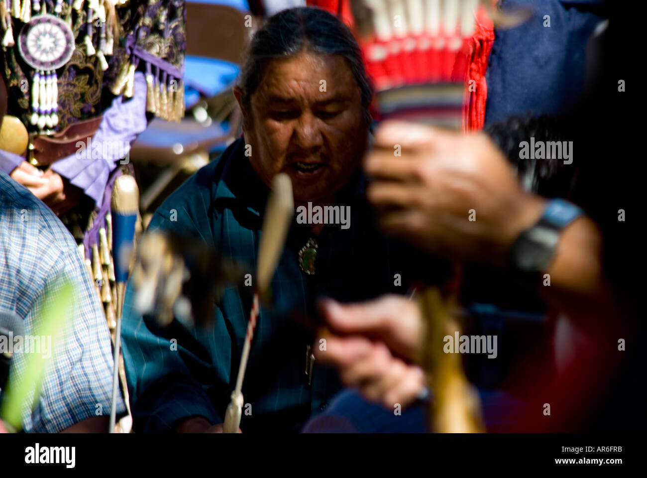 Scenes from the New Mexico State Fair including Native American Pow Wow dance rituals Stock Photo
