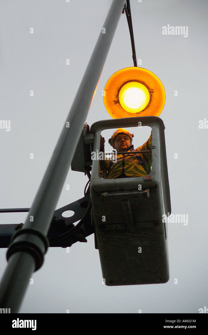Electrician for street lighting Stock Photo Alamy