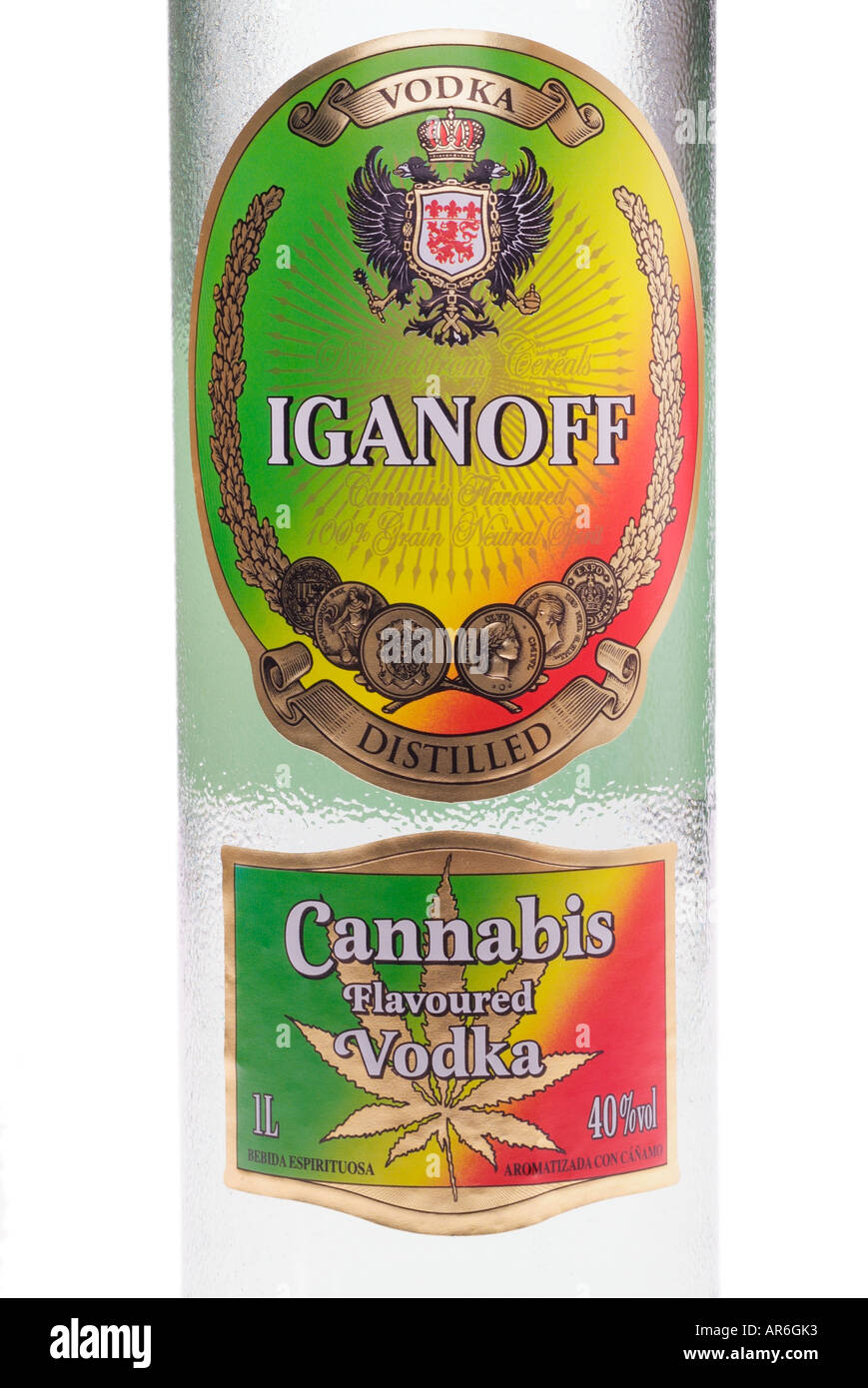 Iganoff cannabis flavoured vodka Portugal  EU European Union Europe Spirit alcohol booze proof pure drink drunk bottle clear Stock Photo