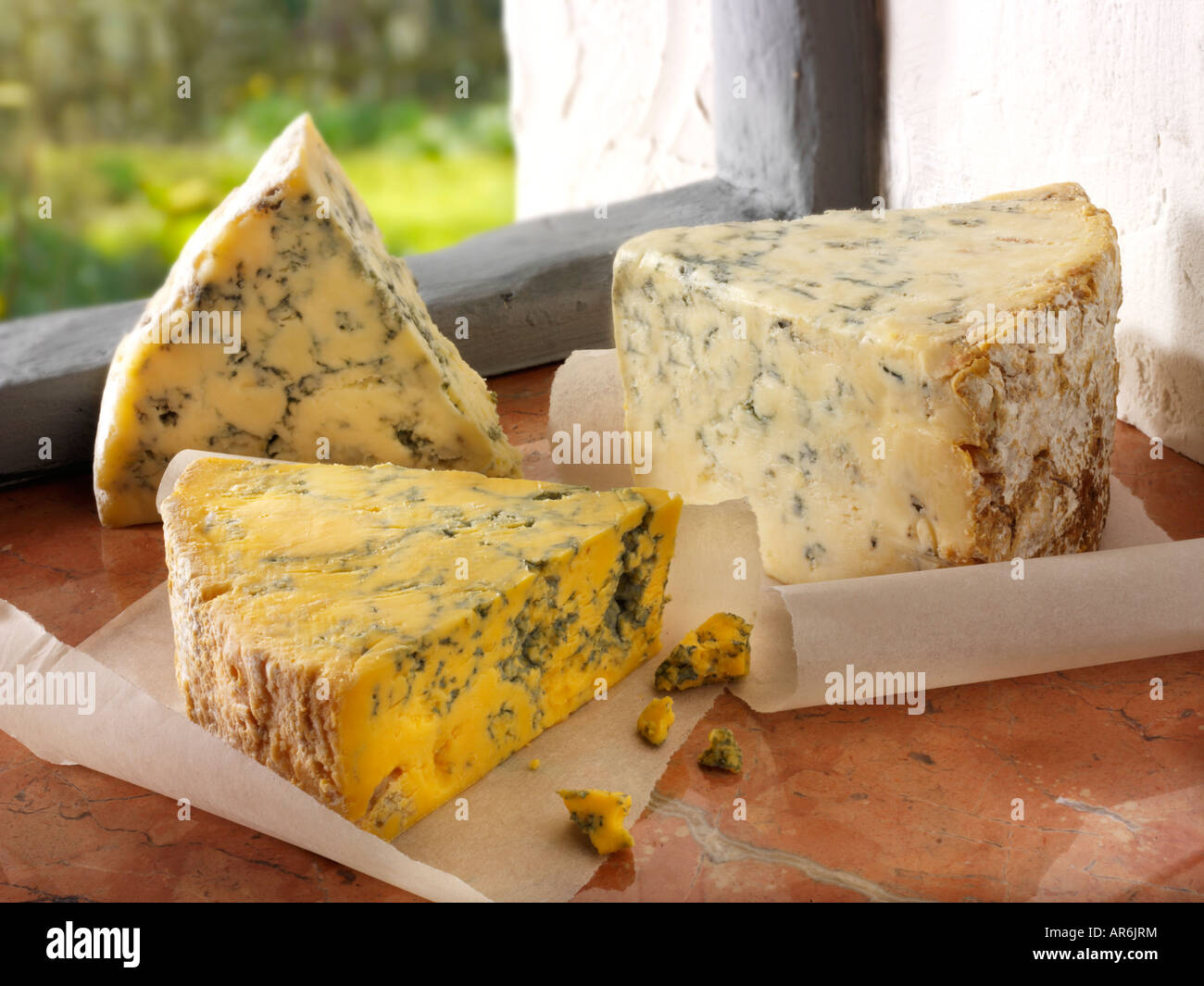 English blue cheese - White & Creamy Stilton and Blacksticks blue Stock Photo