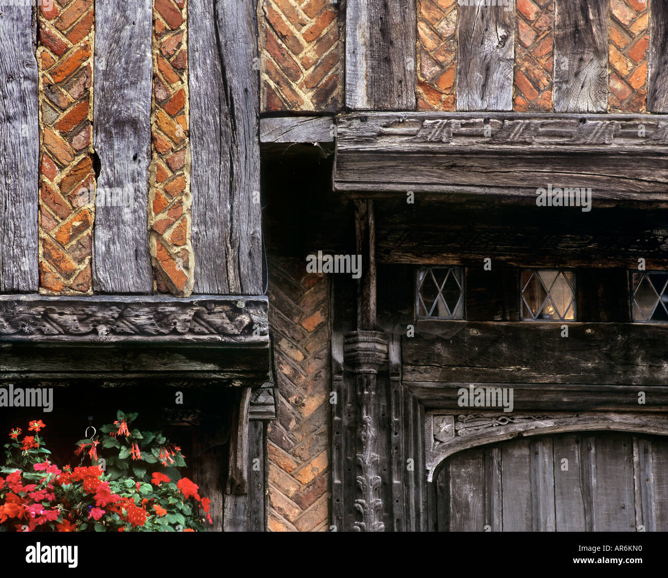 Close up of old half timbered building, Lavenham, Suffolk. Stock Photo