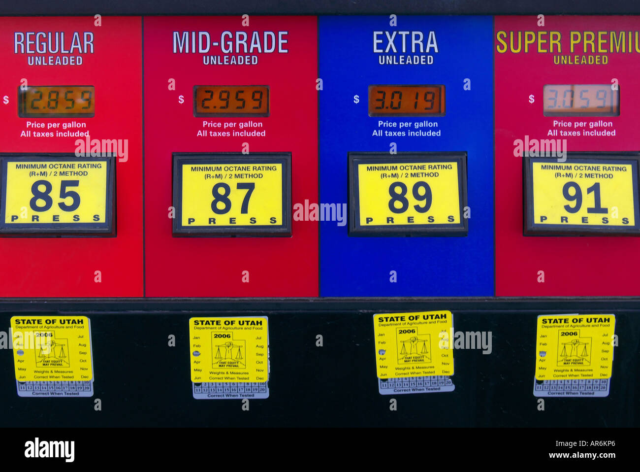 Fuel grade and pricing selection buttons on a colorful gasoline pumping station Stock Photo Alamy