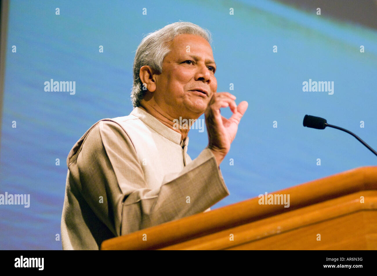 Muhammad Yunus of Bangladesh, the 2006 Nobel Peace Prize winner, speaks in Stockholm Sweden Stock Photo